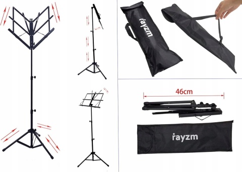 Rayzm Stojak na nuty wytrzymały przenośny składany metal z torbą