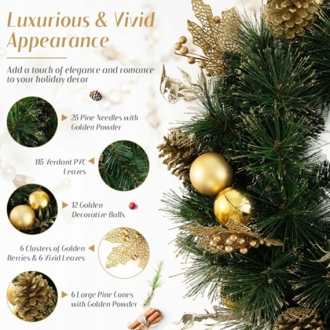 Stroik na drzwi Boże Narodzenie Wianek na drzwi 60cm z lampkami