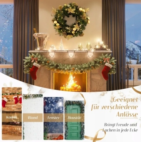 Stroik na drzwi Boże Narodzenie Wianek na drzwi 60cm z lampkami