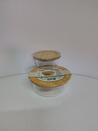 Zestaw 2 Szklanych Pojemników Kuchennych KESPER z Bambusowymi Pokrywkami 0,7 L + 0,3 L