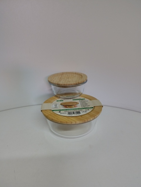 Zestaw 2 Szklanych Pojemników Kuchennych KESPER z Bambusowymi Pokrywkami 0,7 L + 0,3 L