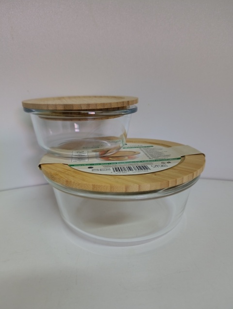 Zestaw 2 Szklanych Pojemników Kuchennych KESPER z Bambusowymi Pokrywkami 0,7 L + 0,3 L