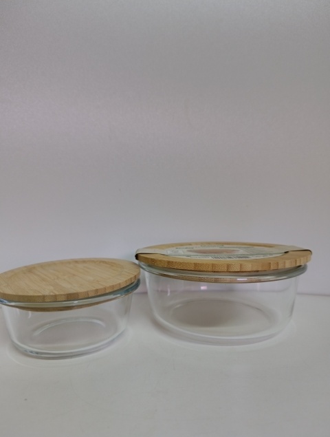 Zestaw 2 Szklanych Pojemników Kuchennych KESPER z Bambusowymi Pokrywkami 0,7 L + 0,3 L