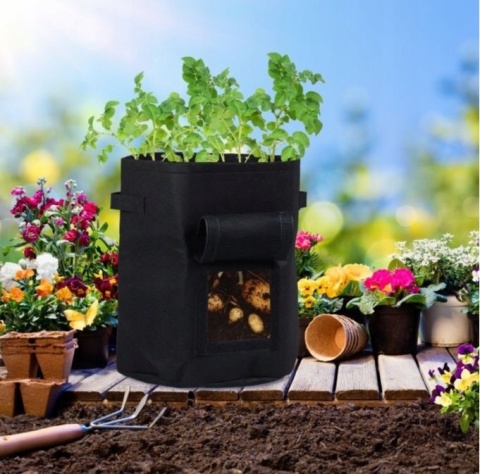 Worki do sadzenia Zestaw 3 szt 40x35cm 38L czarne z okienkiem ogrodowym